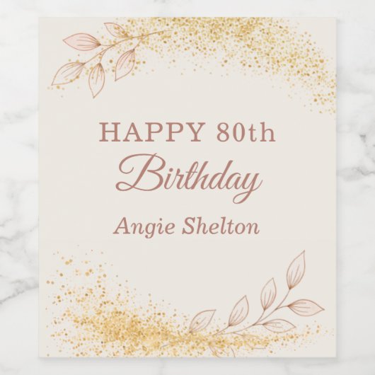Elegant Gold Glitter 80th Birthday Weinetikett (Einzelnes Label)