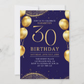 Elegant Gold Glitter Birthday 30th with Balloons Einladung (Vorderseite)