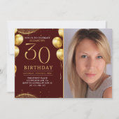 Elegant Gold Glitter Birthday 30th With Photo Einladung (Vorderseite)