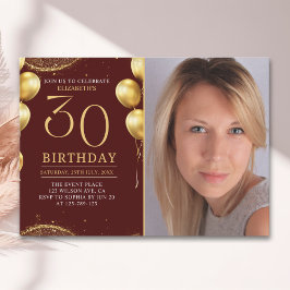 Elegant Gold Glitter Birthday 30th With Photo Einladung