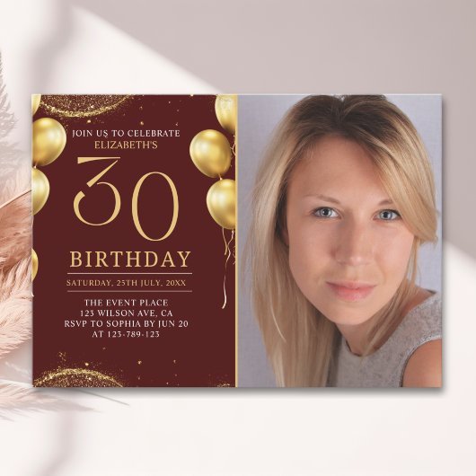 Elegant Gold Glitter Birthday 30th With Photo Einladung