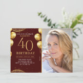 Elegant Gold Glitter Birthday 40th With Photo Einladung (Stehend Vorderseite)