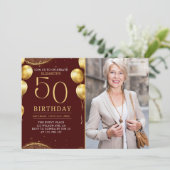 Elegant Gold Glitter Birthday 50th With Photo Einladung (Stehend Vorderseite)