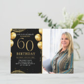 Elegant Gold Glitter Birthday 60th With Photo Einladung (Stehend Vorderseite)
