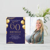 Elegant Gold Glitter Birthday 60th With Photo Einladung (Stehend Vorderseite)