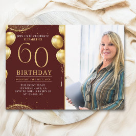 Elegant Gold Glitter Birthday 60th With Photo Einladung