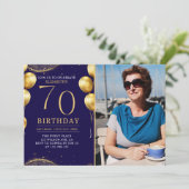 Elegant Gold Glitter Birthday 70th With Photo Einladung (Stehend Vorderseite)