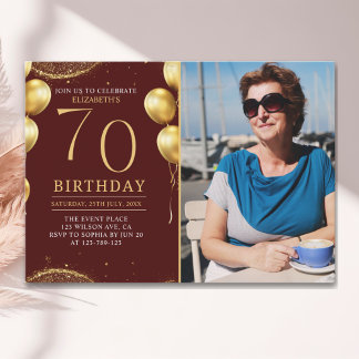 Elegant Gold Glitter Birthday 70th With Photo Einladung