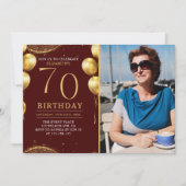Elegant Gold Glitter Birthday 70th With Photo Einladung (Vorderseite)