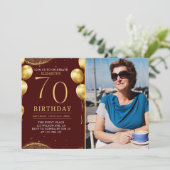 Elegant Gold Glitter Birthday 70th With Photo Einladung (Stehend Vorderseite)