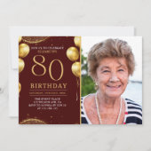 Elegant Gold Glitter Birthday 80th With Photo Einladung (Vorderseite)