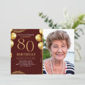 Elegant Gold Glitter Birthday 80th With Photo Einladung (Stehend Vorderseite)