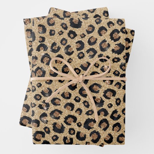 Elegant Gold Glitter Black Leopard Print Geschenkpapier Set (Beispiel)