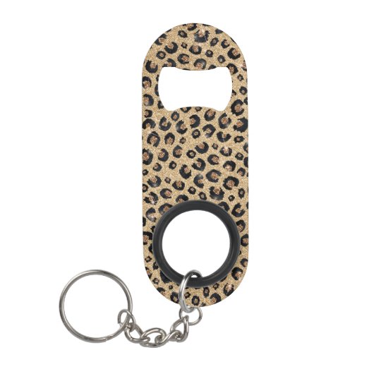 Elegant Gold Glitter Black Leopard Print Mini Flaschenöffner (Vorderseite)