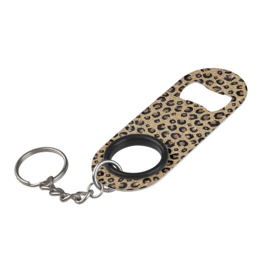 Elegant Gold Glitter Black Leopard Print Mini Flaschenöffner (Vorderseite Schrägansicht)