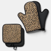 Elegant Gold Glitter Black Leopard Print Ofenhandschuh & Topflappen-Set (Vorderseite/Rückseite)