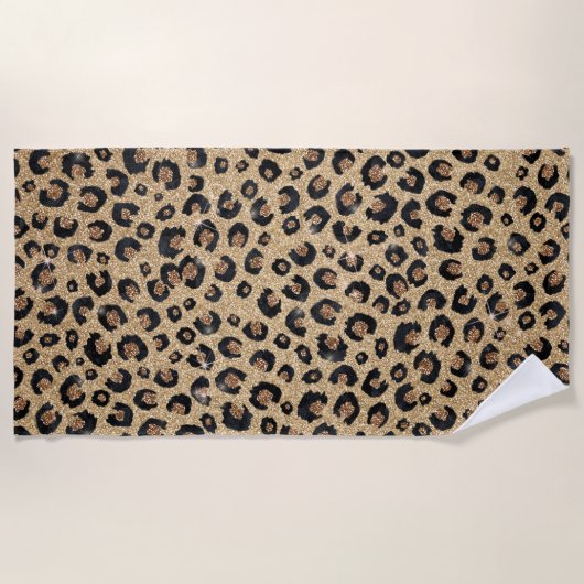 Elegant Gold Glitter Black Leopard Print Strandtuch (Vorderseite)
