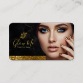 Elegant Gold Glitter & Black Marble Nail Art Salon Visitenkarte (Vorderseite)