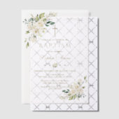 Elegant Gold Glitter Frame White Floral Baptism Pergament Einladungen (Versetzt (Einladung))