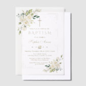 Elegant Gold Glitter Frame White Floral Baptism Pergament Einladungen (Versetzt)