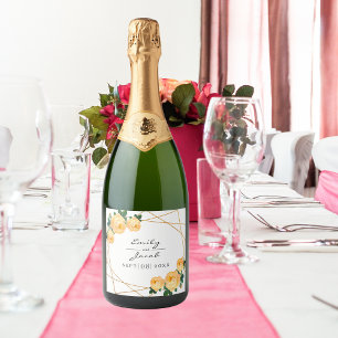 Elegant Gold Glitter Geo Orange Floral Wedding Schaumweinetikett