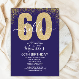 Elegant Gold Glitter "Hello 60" Birthday Einladung