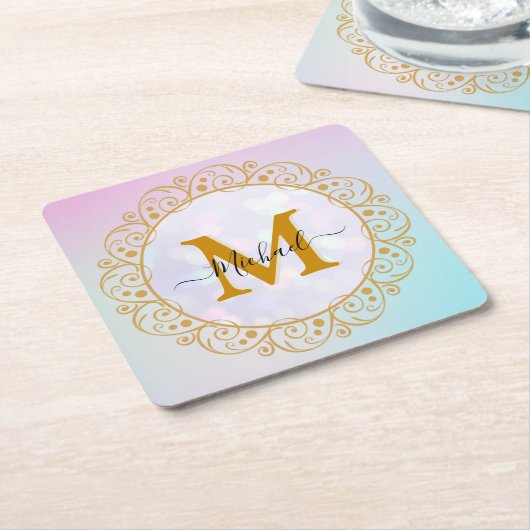 Elegant Gold Glitter Initial & Name Rechteckiger Pappuntersetzer (angewinkelt)