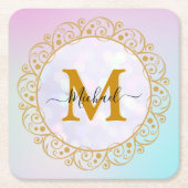 Elegant Gold Glitter Initial & Name Rechteckiger Pappuntersetzer (Vorderseite)