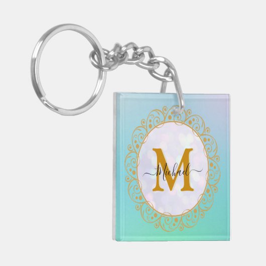 Elegant Gold Glitter Initial & Name Schlüsselanhänger (Vorderseite links)