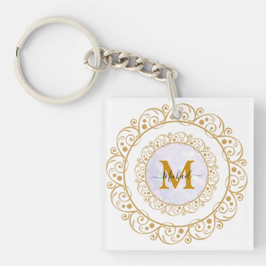 Elegant Gold Glitter Initial & Name Schlüsselanhänger (Vorderseite)