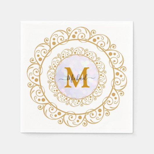 Elegant Gold Glitter Initial & Name Serviette (Vorderseite)