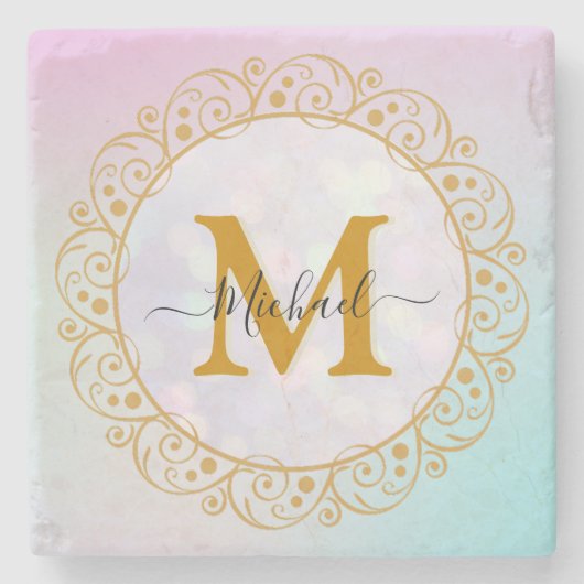 Elegant Gold Glitter Initial & Name Steinuntersetzer (Vorderseite)