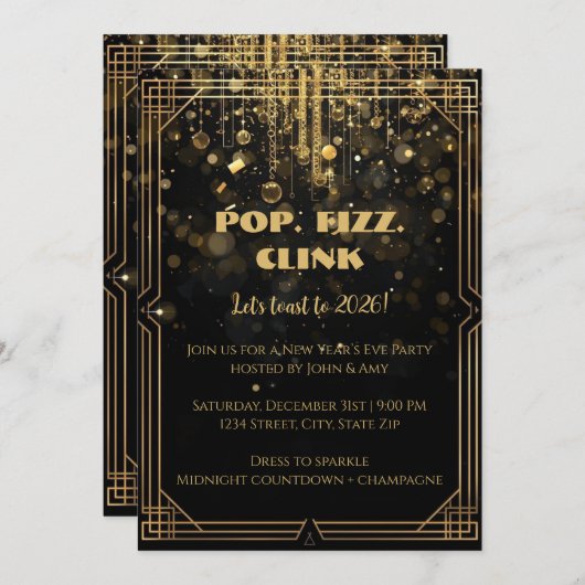 Elegant Gold Glitter New Year’s Eve Invitation Einladung (Vorne/Hinten)