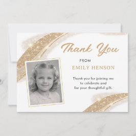 Elegant Gold Glitter Photo Birthday Dankeskarte