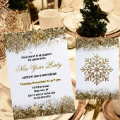 Elegant Gold Glitter Snowflake New Year Party Einladung
