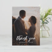Elegant Gold Glitter Wedding Photo Dankeskarte (Stehend Vorderseite)