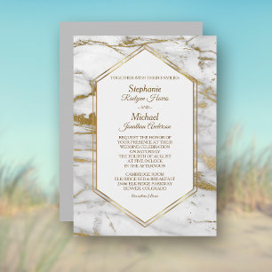 Elegant Gold Glitter White Marble Wedding Einladung