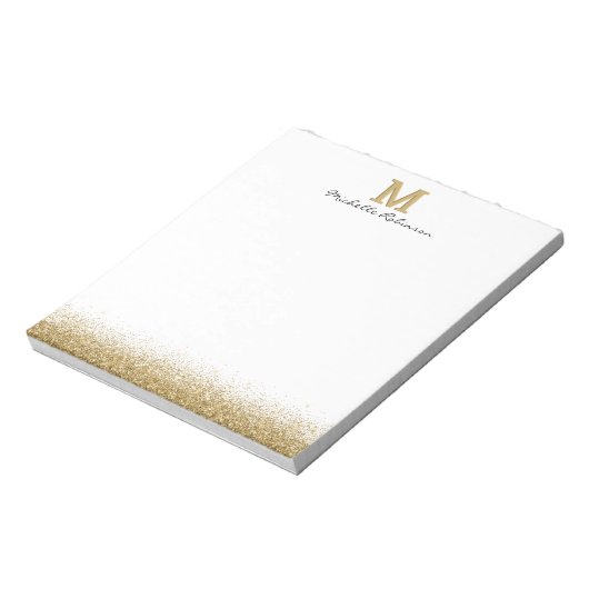 Elegant Gold Glittermonogram Notepad Notizblock (Rotiert)