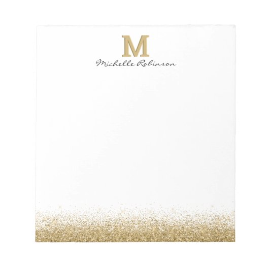 Elegant Gold Glittermonogram Notepad Notizblock (Vorderseite)