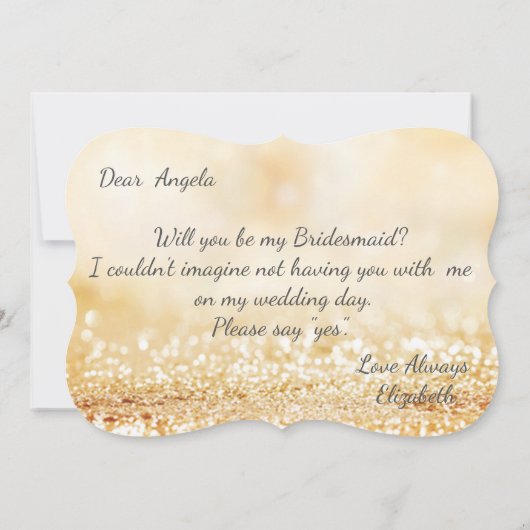 Elegant Gold Glittery Bokeh, Bridesmaid Card Einladung (Rückseite)
