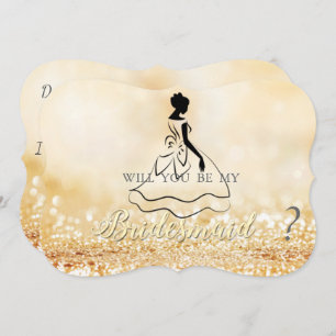 Elegant Gold Glittery Bokeh, Silhouette Bridesmaid Einladung