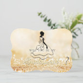 Elegant Gold Glittery Bokeh, Silhouette Bridesmaid Einladung (Stehend Vorderseite)