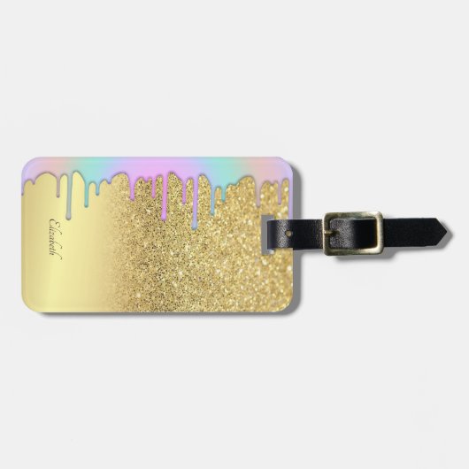Elegant Gold Glitzer Bokeh Ombre, Rainbow Tropfen Gepäckanhänger (Vorderseite horizontal)