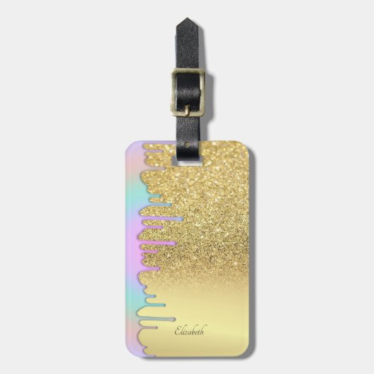 Elegant Gold Glitzer Bokeh Ombre, Rainbow Tropfen Gepäckanhänger (Vorderseite vertikal)