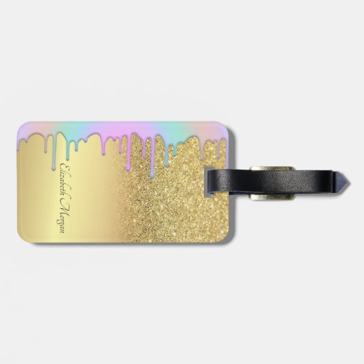 Elegant Gold Glitzer Bokeh Ombre, Rainbow Tropfen Gepäckanhänger (Rückseite horizontal)