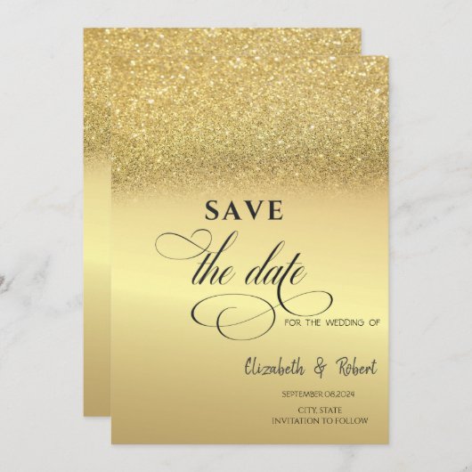 Elegant Gold Glitzer Bokeh Wedding speichern das D Save The Date (Vorne/Hinten)