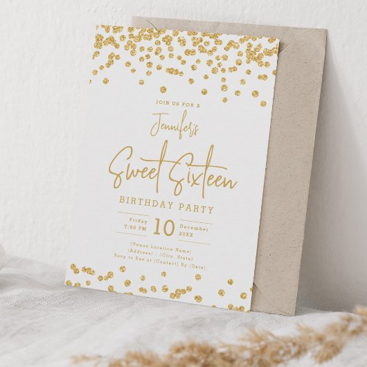 Elegant Gold Glitzer Confetti Sweet 16 Party Einladung