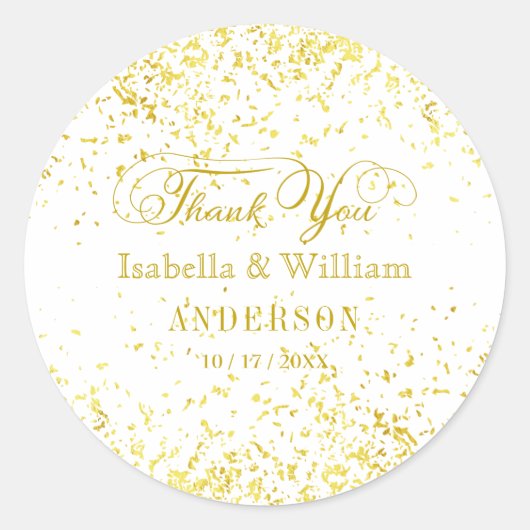 Elegant Gold Glitzer Confetti Wedding Vielen Dank Runder Aufkleber (Vorderseite)