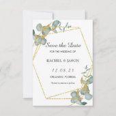 Elegant Gold Glitzer Eukalyptus Greenery Save The Date (Vorderseite)