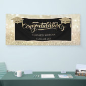 Elegant Gold Glitzer Grad Cap Bokeh Banner (Messe)